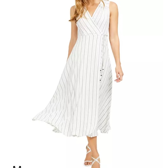 Calvin Klein Faux Wrap Striped A-Line Sleeveless Dress 10 - Picture 1 of 15